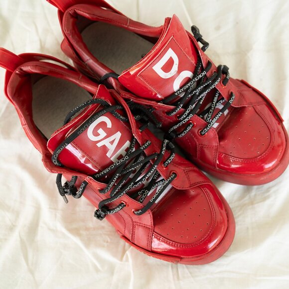Dolce & Gabbana Portofino Sneakers Leather Red sz 10 Pre-owned Shoe $940